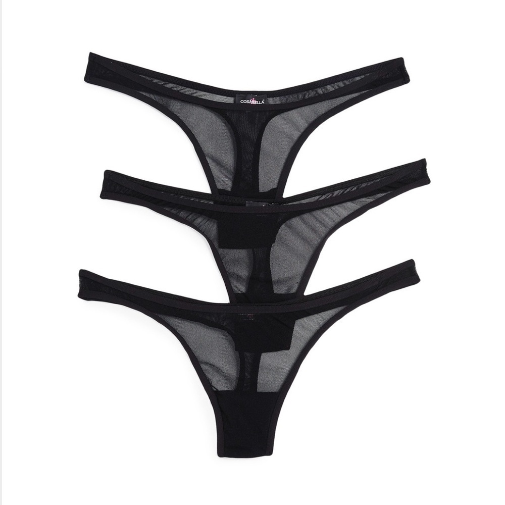Cosabella Soire Confidence Classic Low Rise 3 Pack Black Thong Panties SZ M / L